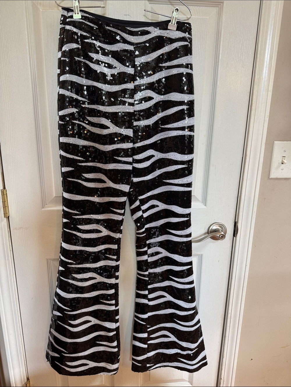Sequin Zebra Flare Pants - Black & White size 10